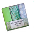 Set Cortinas De Baño Con 12 Argollas Plasticas Verde Hojas