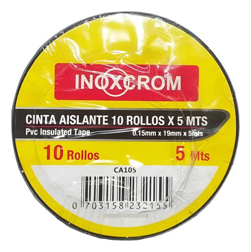 Cinta Aislante Inoxcrom 10 Rollos X 5mts Color Negro Negro 5mts