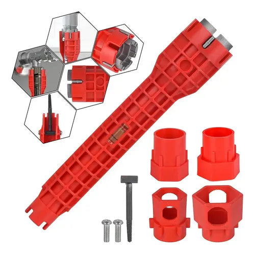 Llave De Tubería De Agua 14 En 1 Llave Multifuncional Rojo
